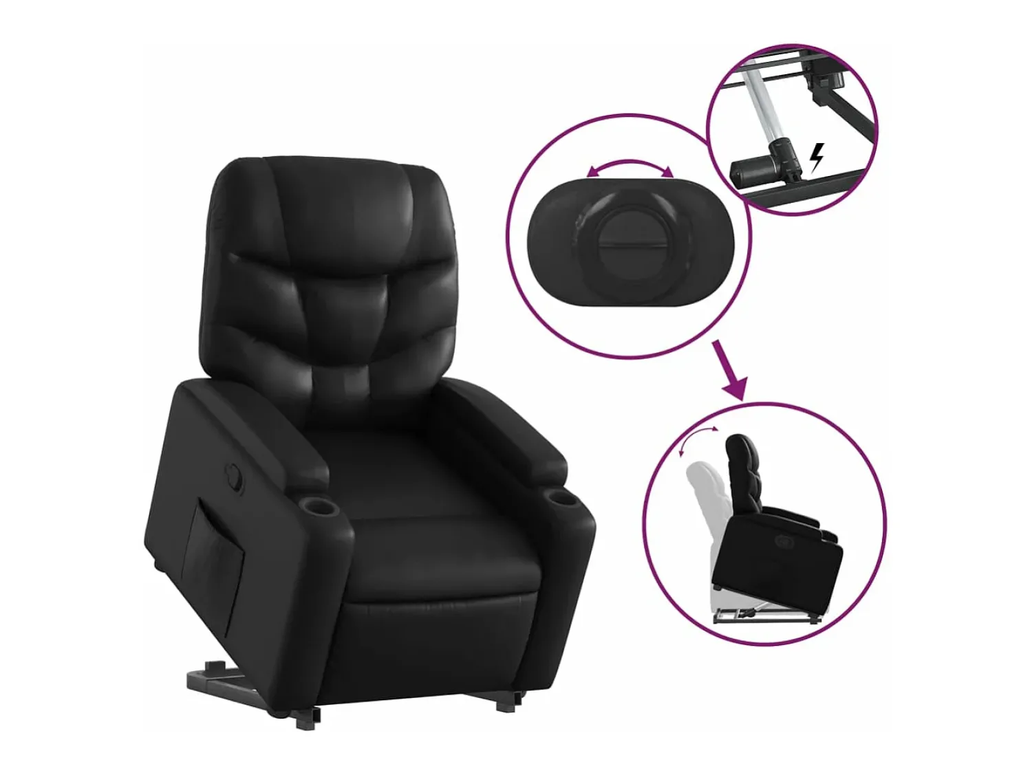Online vidaxl Poltrona reclinável elevatória couro artificial Preto