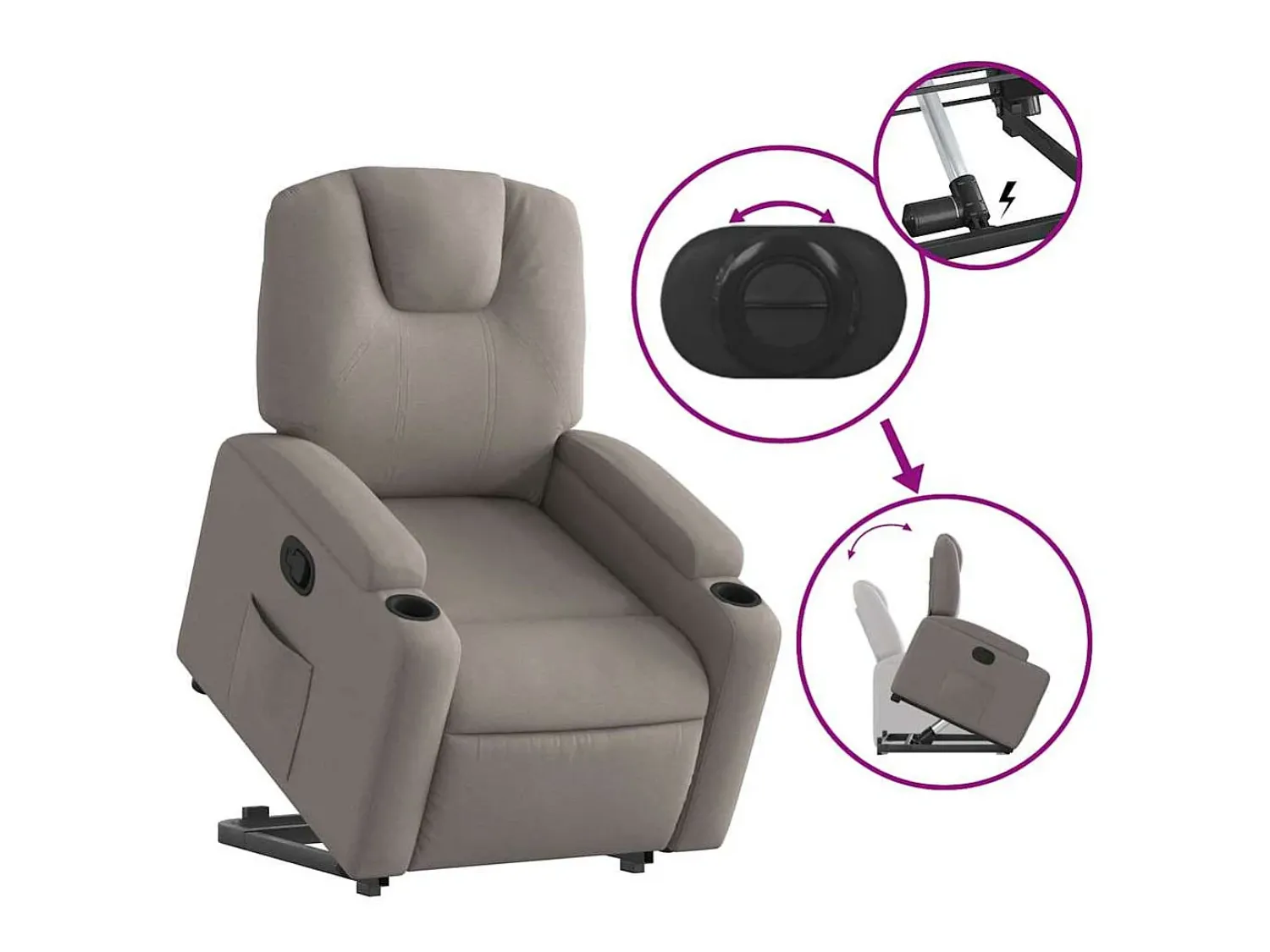 Poltrona|vidaxl Poltrona reclinável elevatória tecido cinzento-acastanhado Taupe