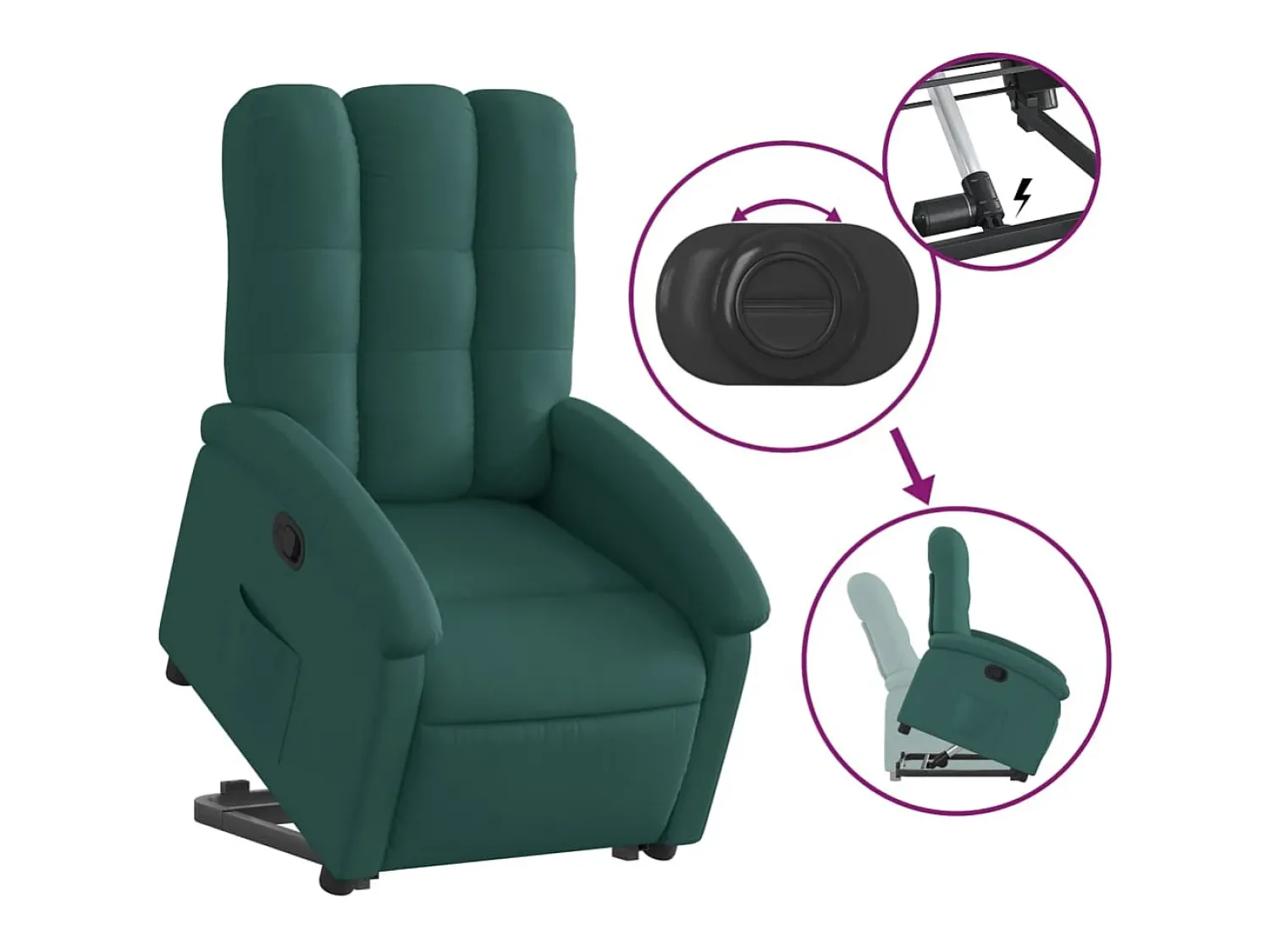 Poltrona|vidaxl Poltrona reclinável elevatória tecido -escuro Verde