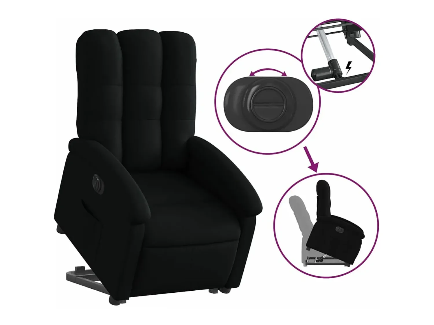 Poltrona| Poltrona reclinável elevatória elétrica tecido PT667096 Preto