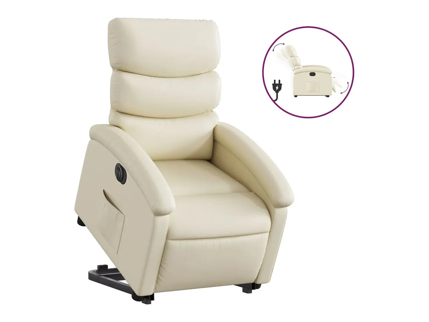 Poltrona* Poltrona reclinável elevatória elétrica couro artificial PT763083 Creme