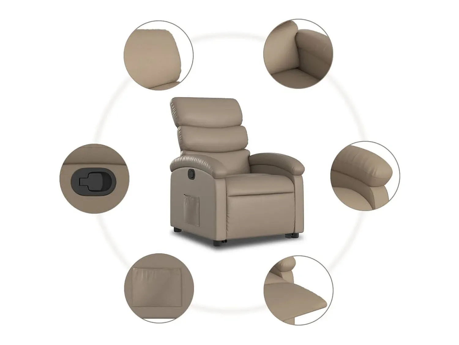 vidaxl Poltrona reclinável elevatória couro artificial cor cappuccino^ Poltrona
