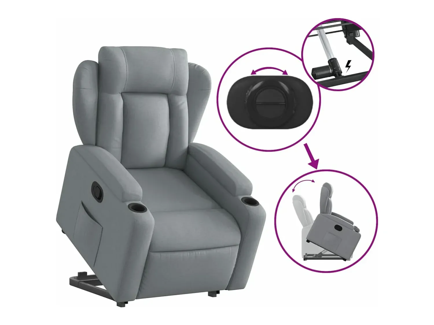Best vidaxl Poltrona reclinável elevatória tecido -claro Cinzento