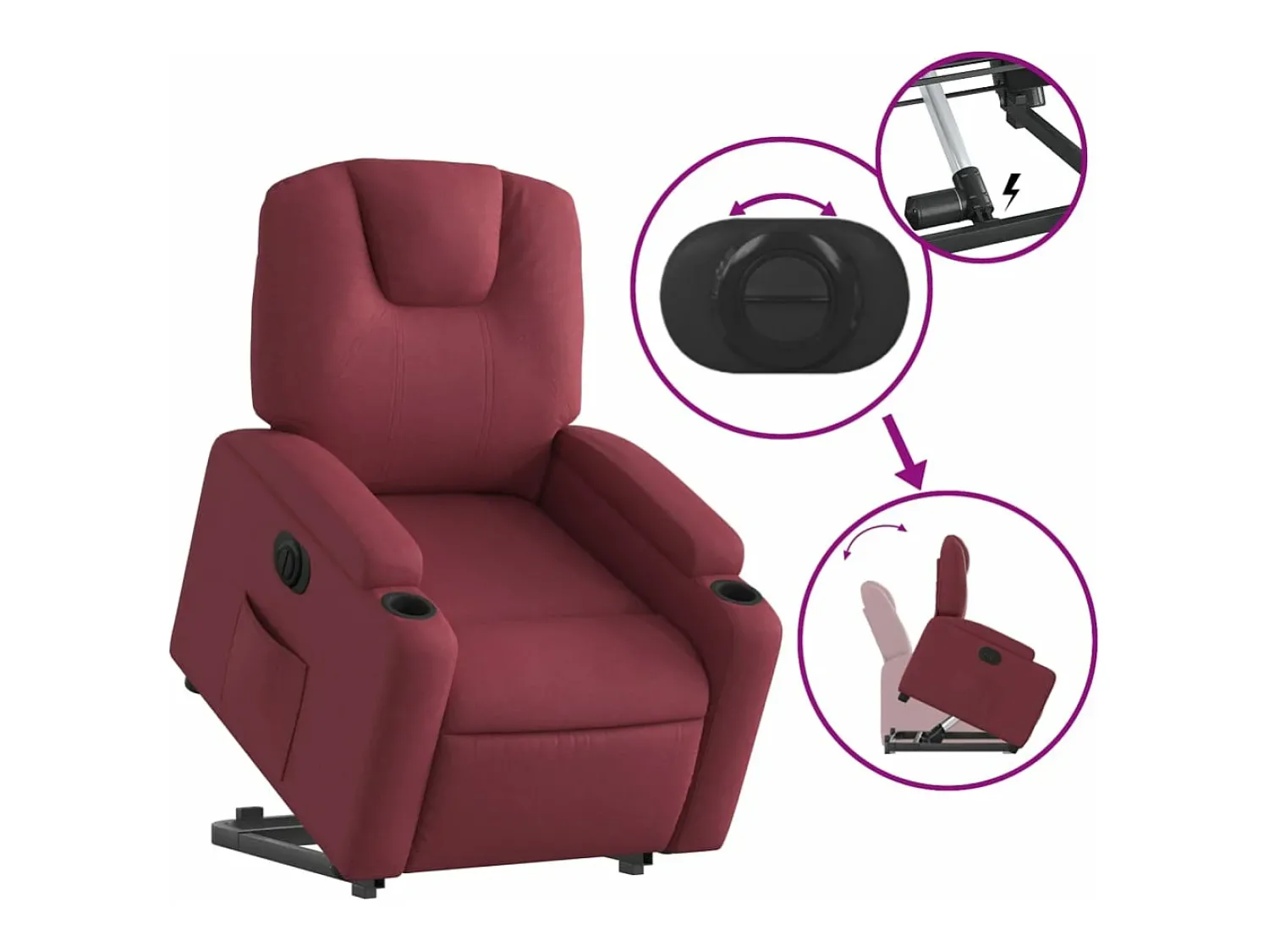 Poltrona|vidaxl Poltrona reclinável elevatória elétrica tecido -tinto Vermelho
