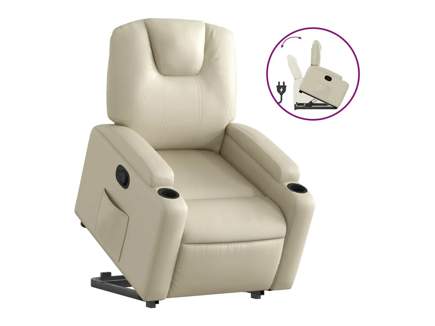 Sale Poltrona reclinável elevatória couro artificial cor PT455070 Creme