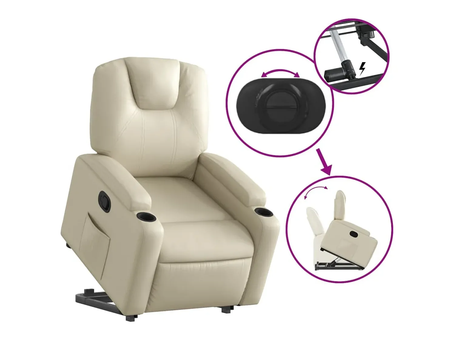 Sale Poltrona reclinável elevatória couro artificial cor PT455070 Creme