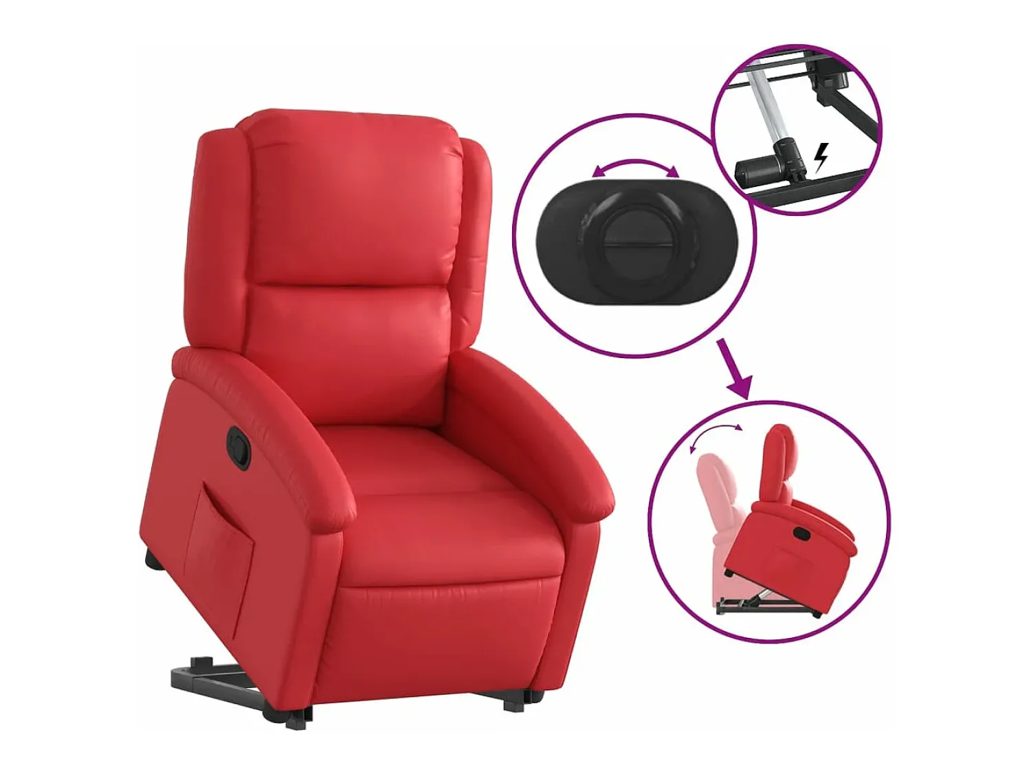 New vidaxl Poltrona reclinável elevatória couro artificial Vermelho