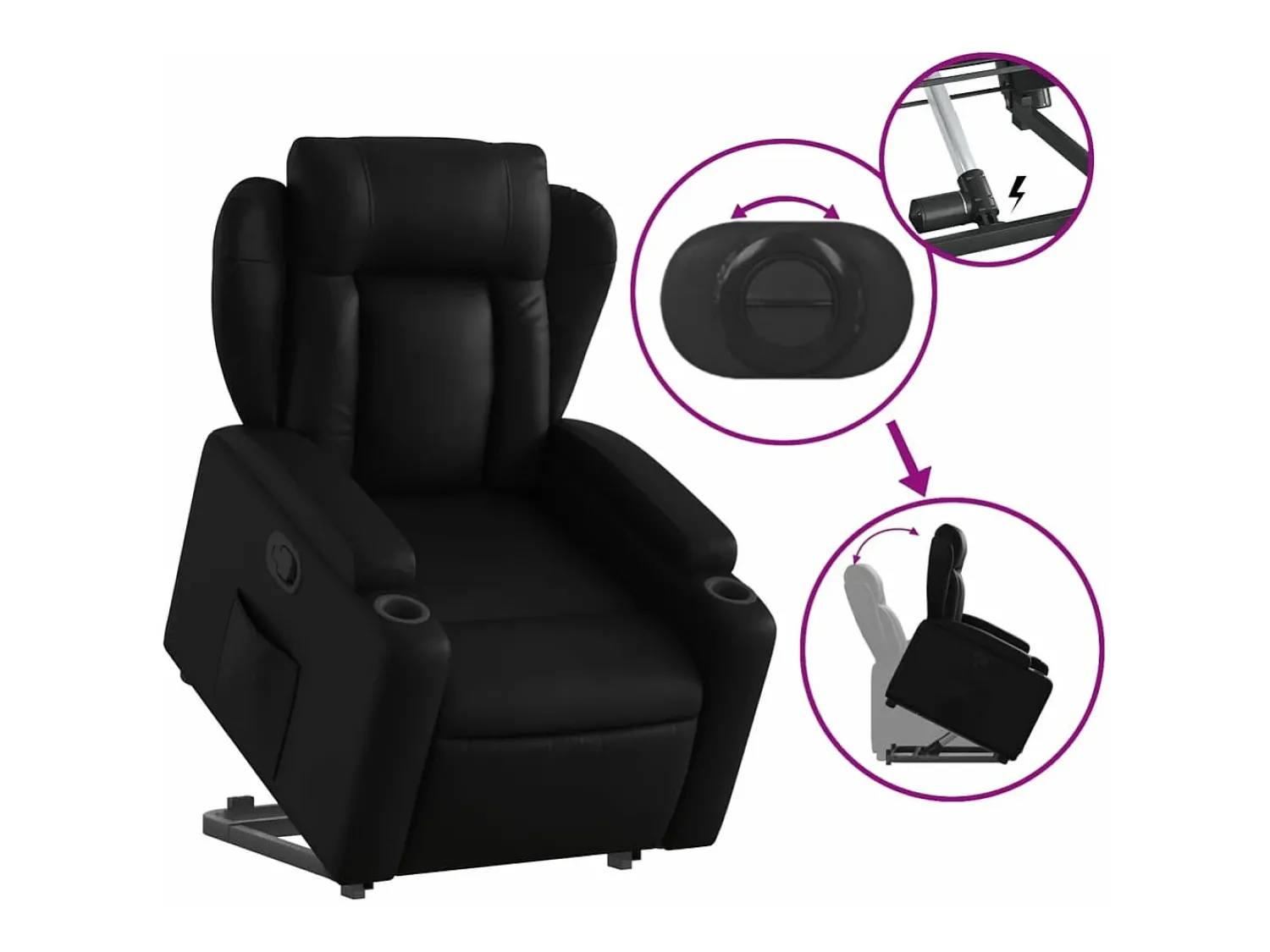 Clearance Poltrona reclinável elevatória couro artificial PT441154 Preto