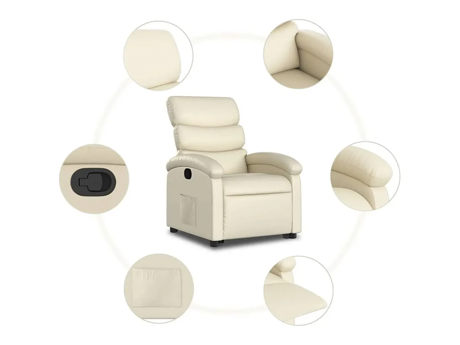 Poltrona|vidaxl Poltrona reclinável elevatória couro artificial cor Creme
