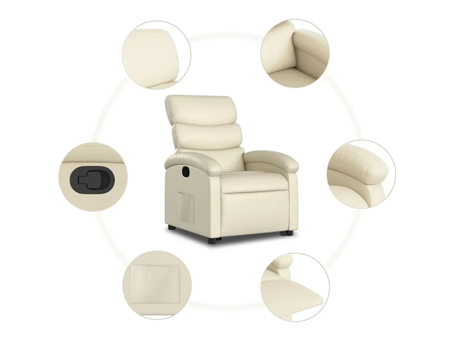 Poltrona|vidaxl Poltrona reclinável elevatória couro artificial cor Creme