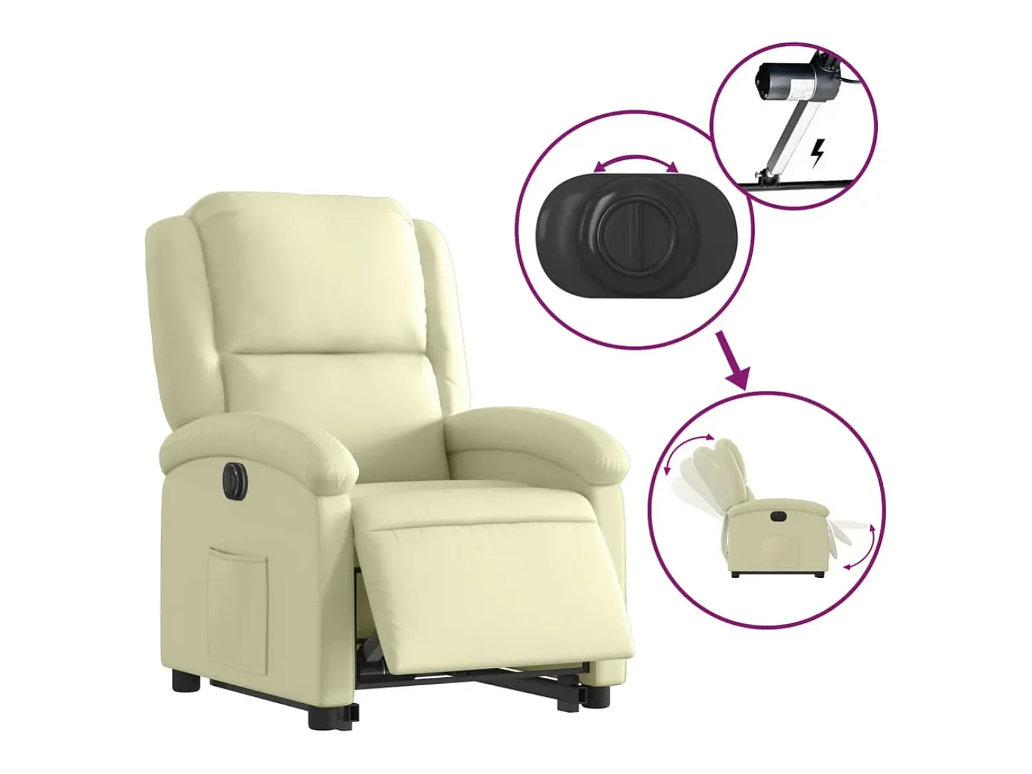 Poltrona|vidaxl Poltrona reclinável elevatória elétrica couro genuíno Creme