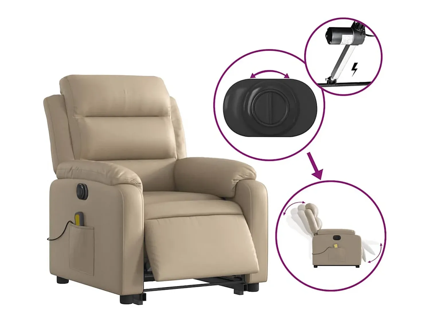 Sale vidaxl Poltrona reclinável elevatória elétrica couro artif. cappuccino Castanho