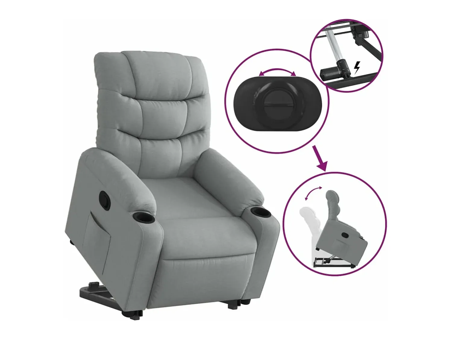Poltrona*vidaxl Poltrona reclinável elevatória tecido -claro Cinzento