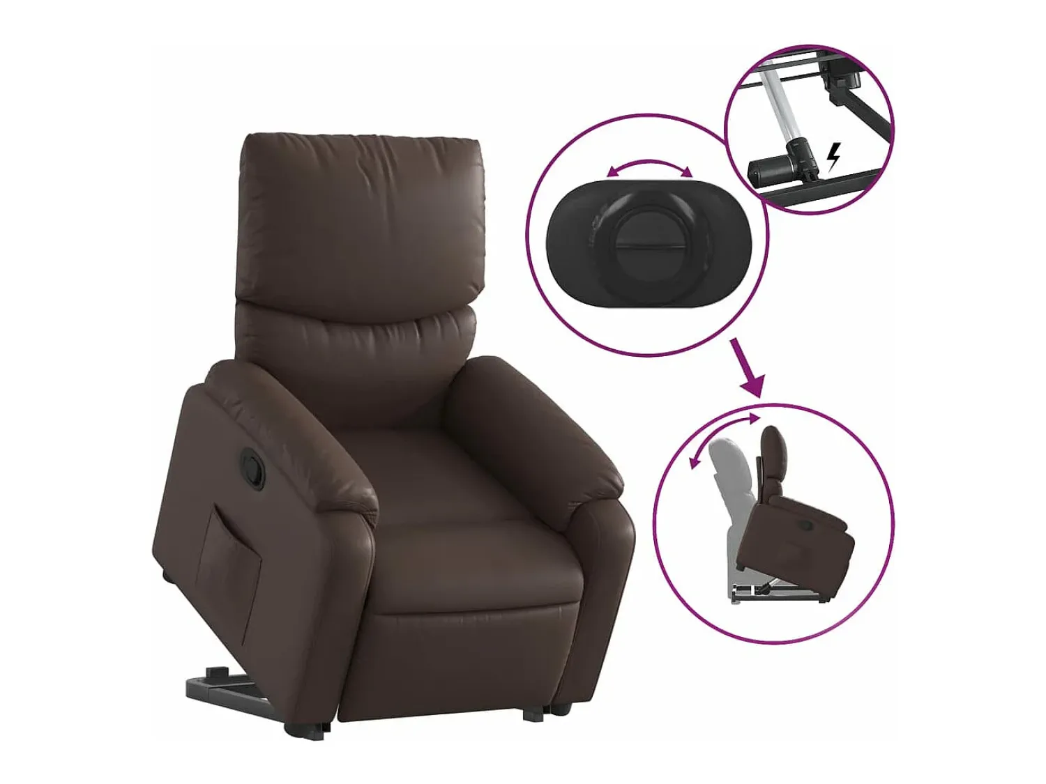 Poltrona* Poltrona reclinável elevatória couro artificial PT608628 Castanho