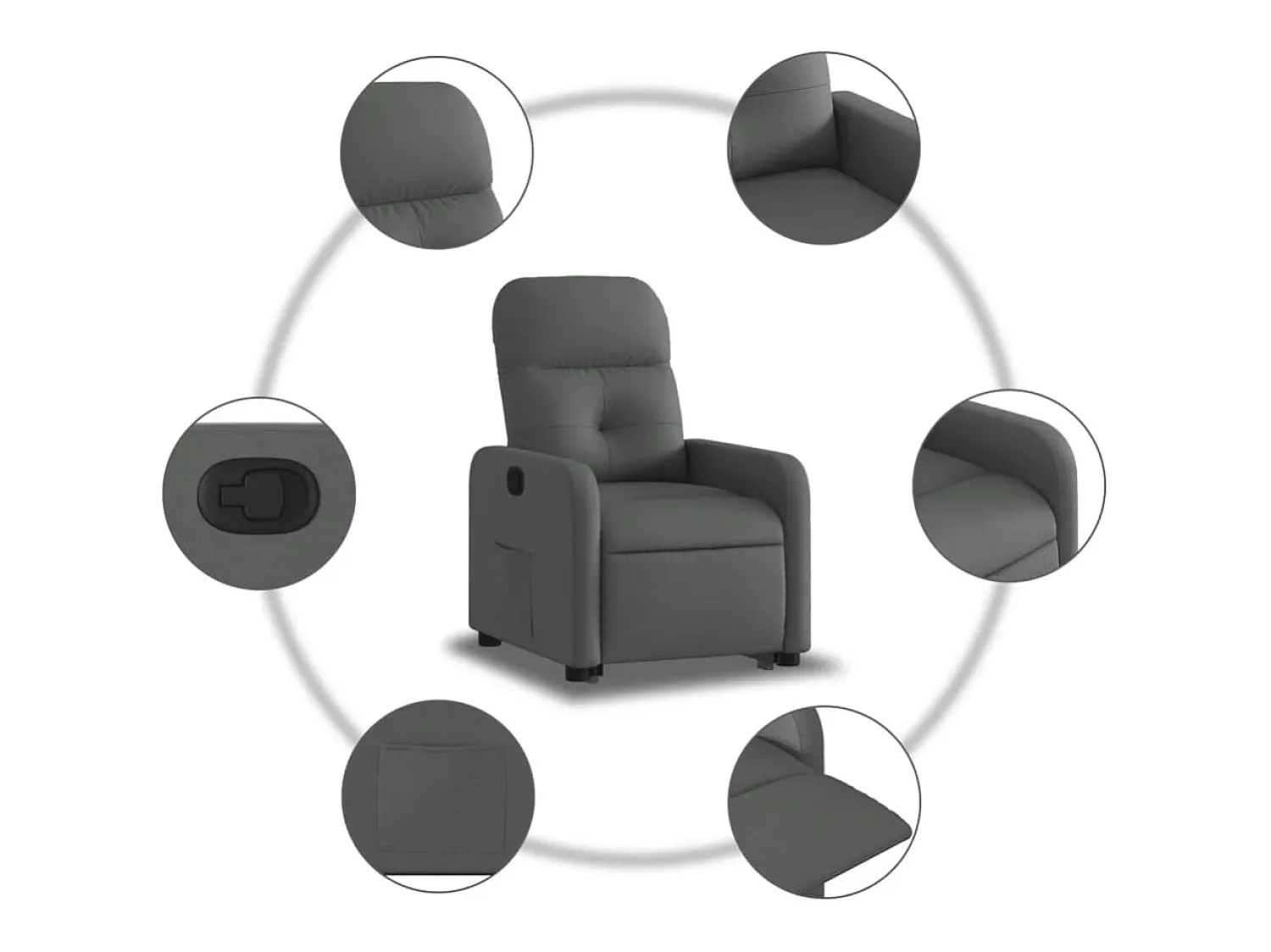 New vidaxl Poltrona reclinável elevatória tecido -escuro Cinzento