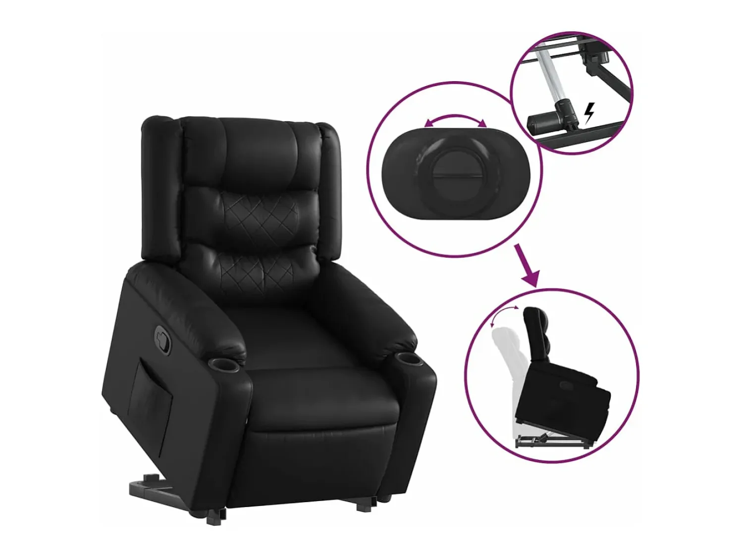 Poltrona| Poltrona reclinável elevatória couro artificial PT816735 Preto