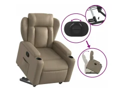 vidaxl Poltrona reclinável elevatória couro artificial cor cappuccino Castanho
