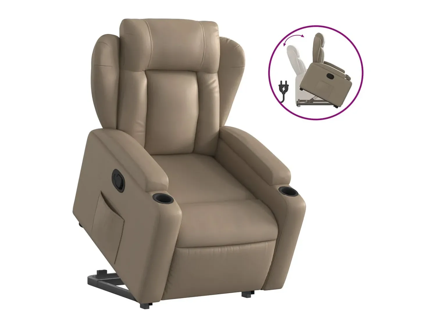 vidaxl Poltrona reclinável elevatória couro artificial cor cappuccino Castanho
