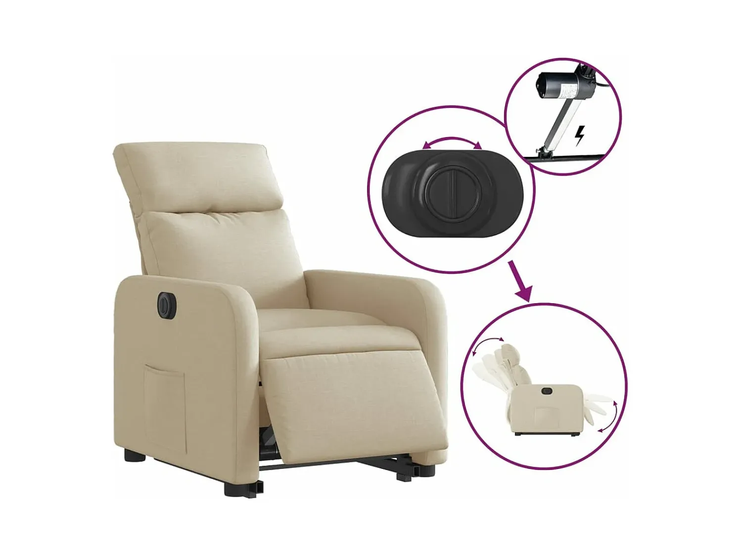 Poltrona*vidaxl Poltrona reclinável elevatória elétrica tecido cor Creme