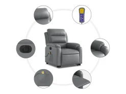 Poltrona|vidaxl Poltrona reclinável elevatória elétrica couro artificial cinza Cinzento