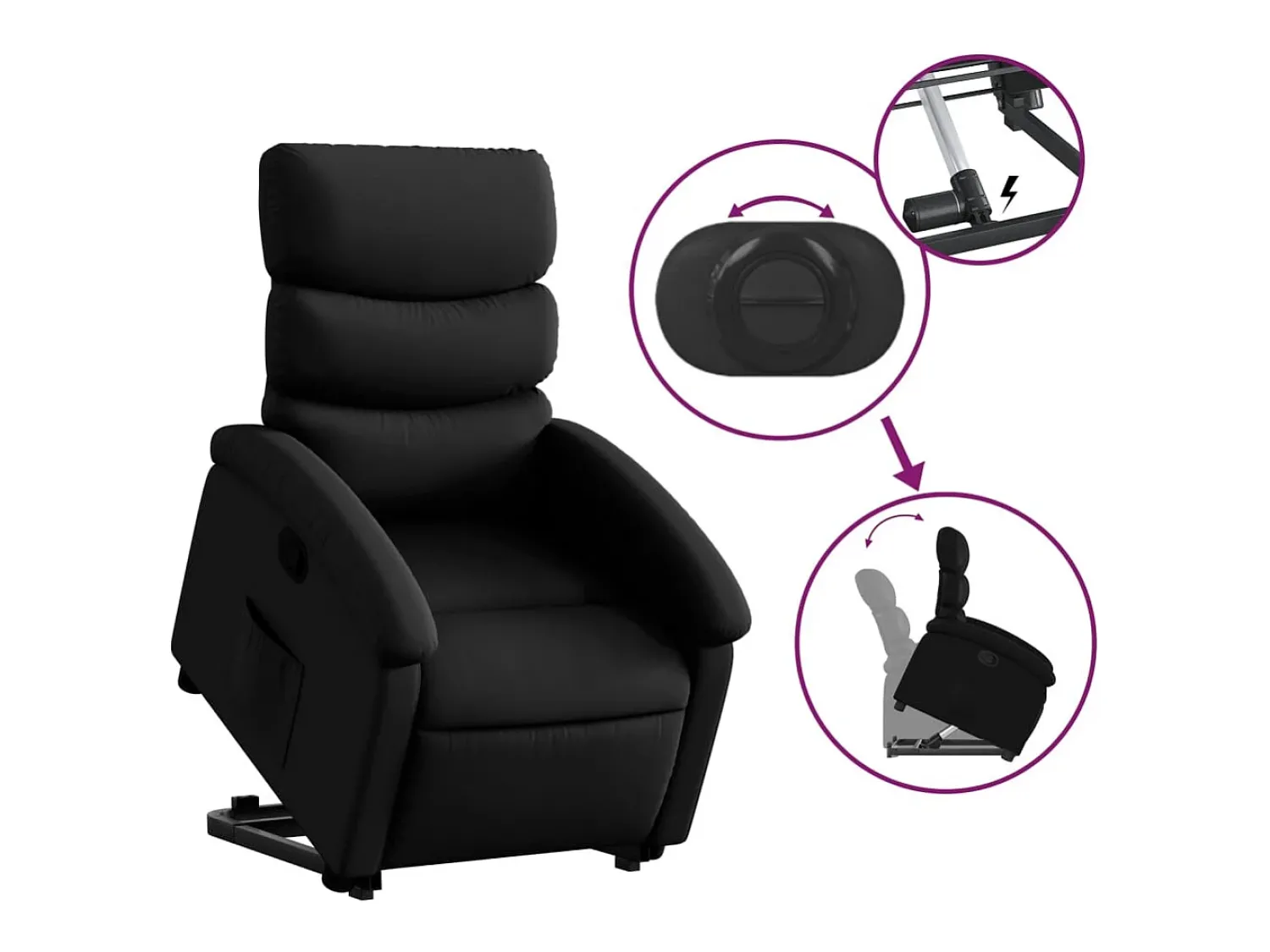 Poltrona|vidaxl Poltrona reclinável elevatória couro artificial Preto