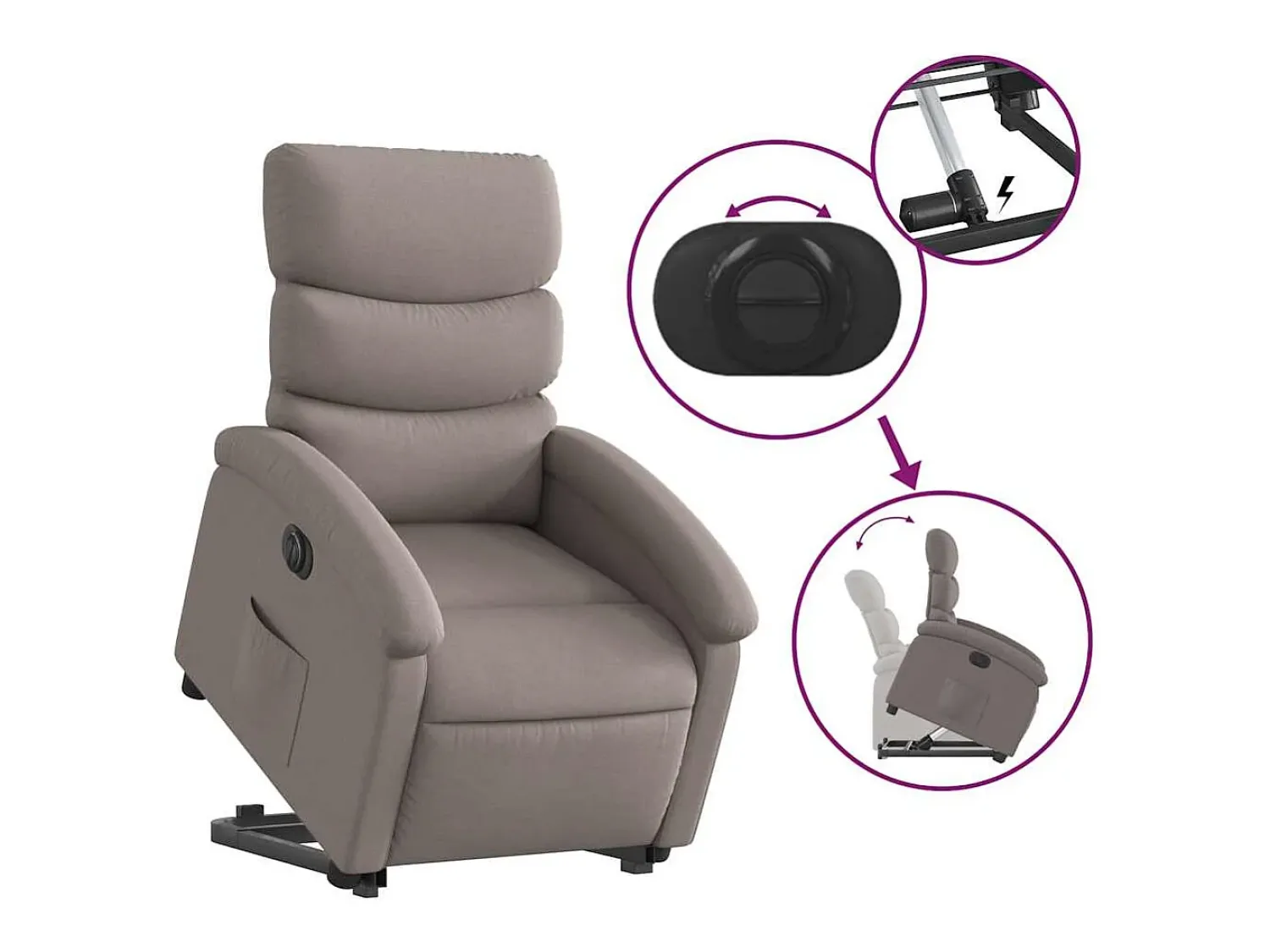 Poltrona|vidaxl Poltrona reclinável elevatória elétrica cinza-acastanhado Taupe