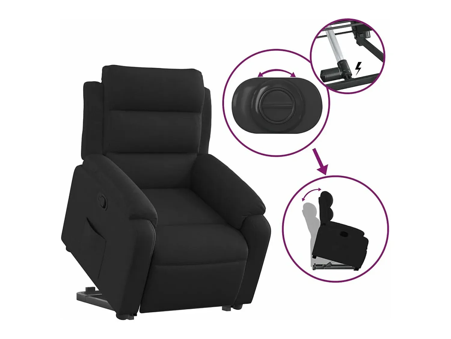 Online vidaxl Poltrona reclinável elevatória tecido Preto