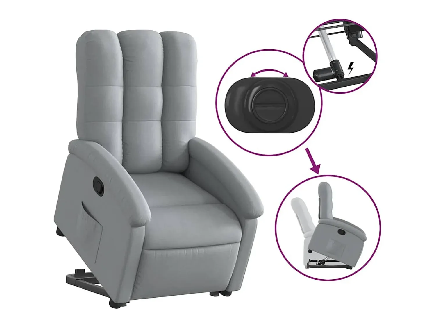 New vidaxl Poltrona reclinável elevatória tecido -claro Cinzento