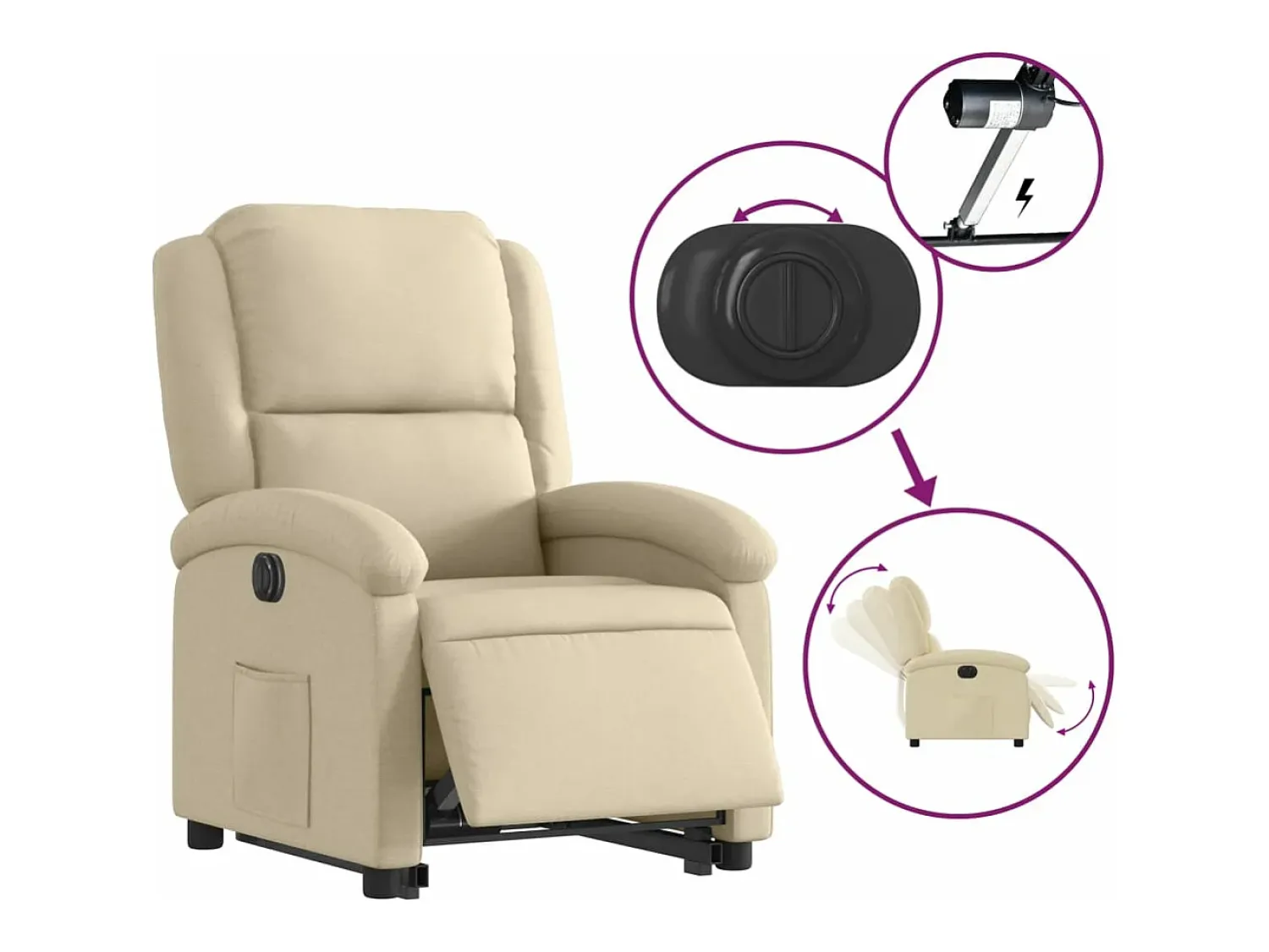 Discount vidaxl Poltrona reclinável elevatória elétrica tecido cor Creme