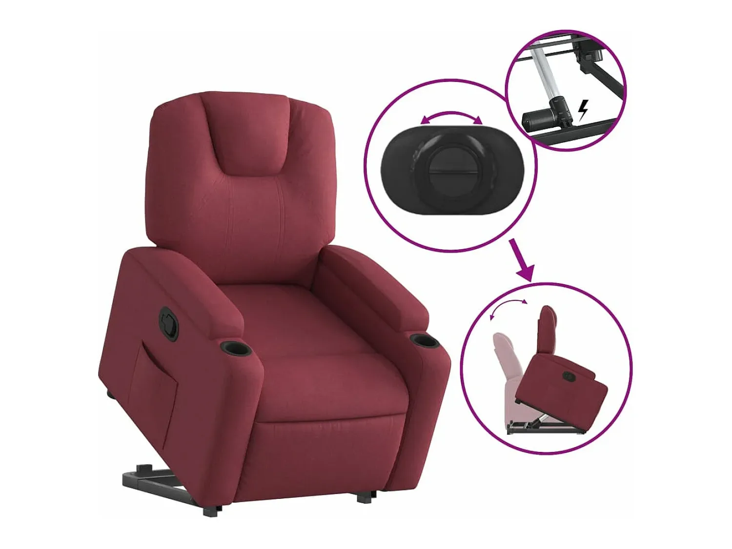 Clearance vidaxl Poltrona reclinável elevatória tecido tinto Vermelho