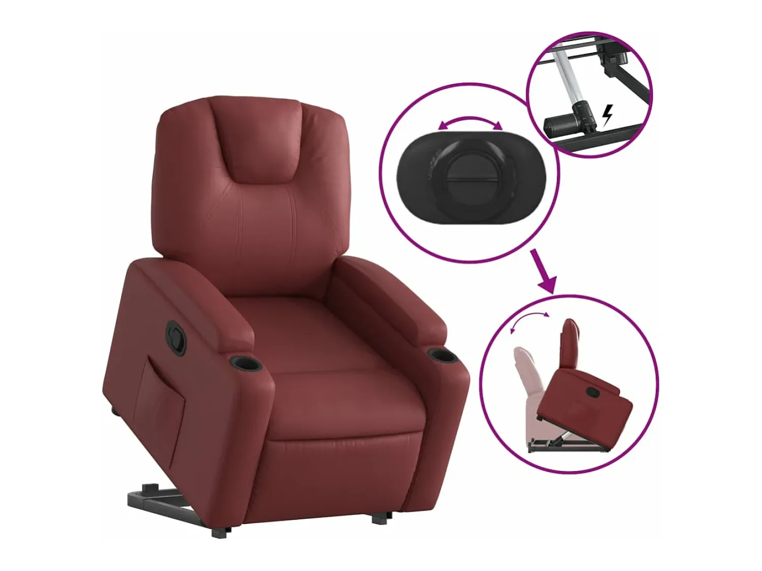 New Poltrona reclinável elevatória couro artificial tinto PT860571 Vermelho