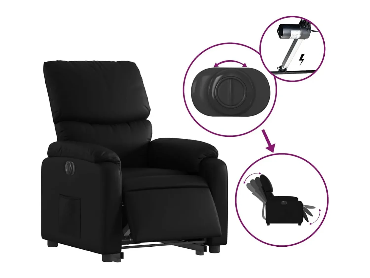 New Poltrona reclinável elevatória elétrica couro artificial PT799180 Preto