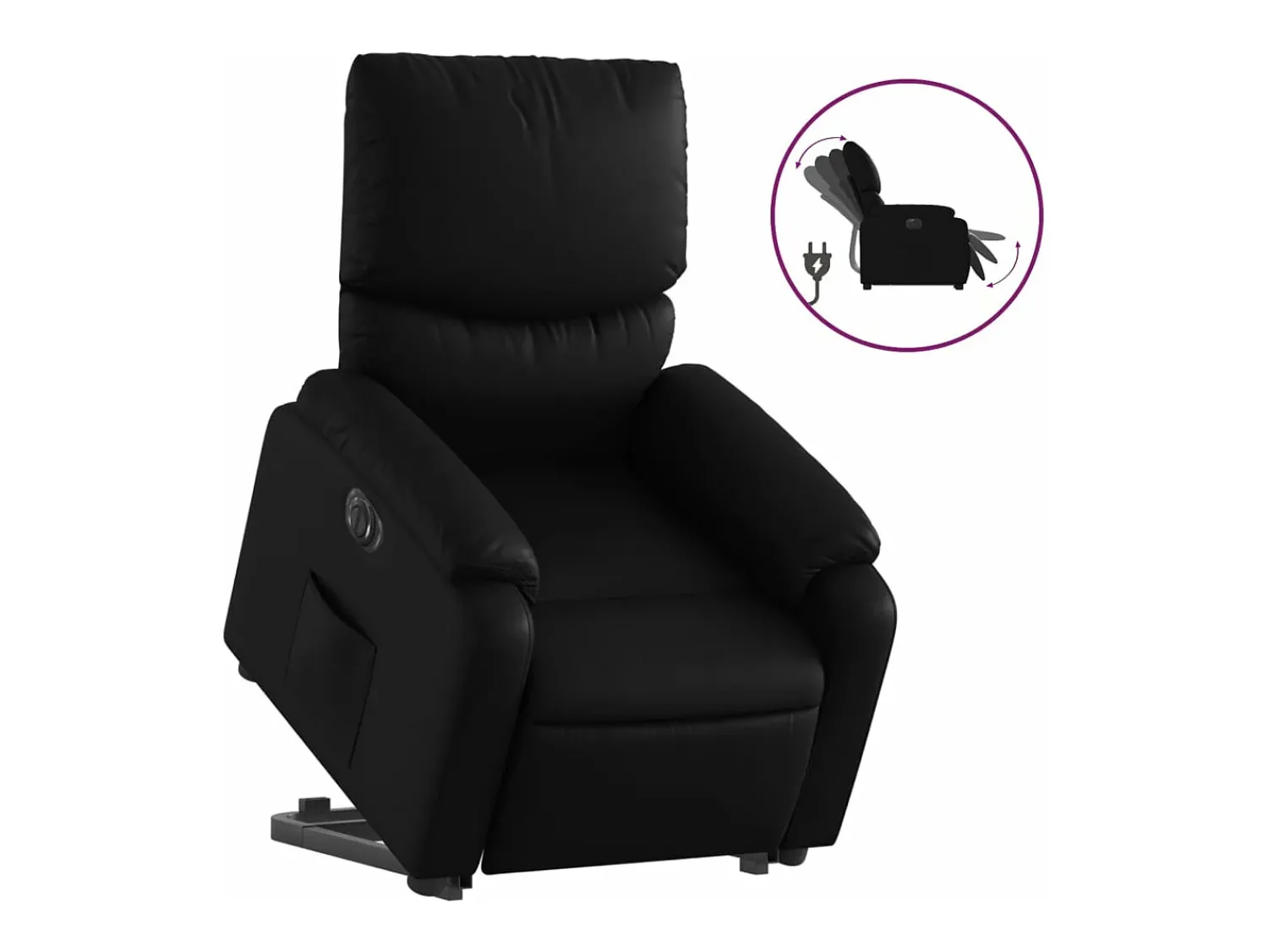 New Poltrona reclinável elevatória elétrica couro artificial PT799180 Preto