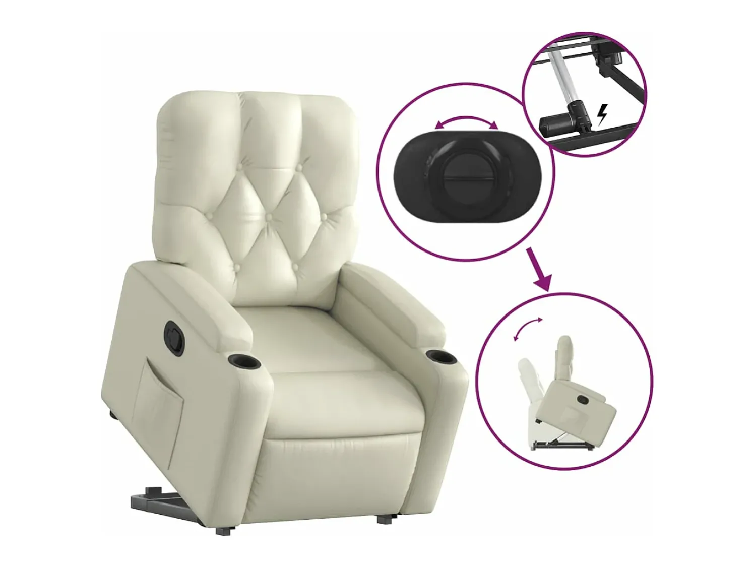 Poltrona* Poltrona reclinável elevatória couro artificial cor PT923661 Creme