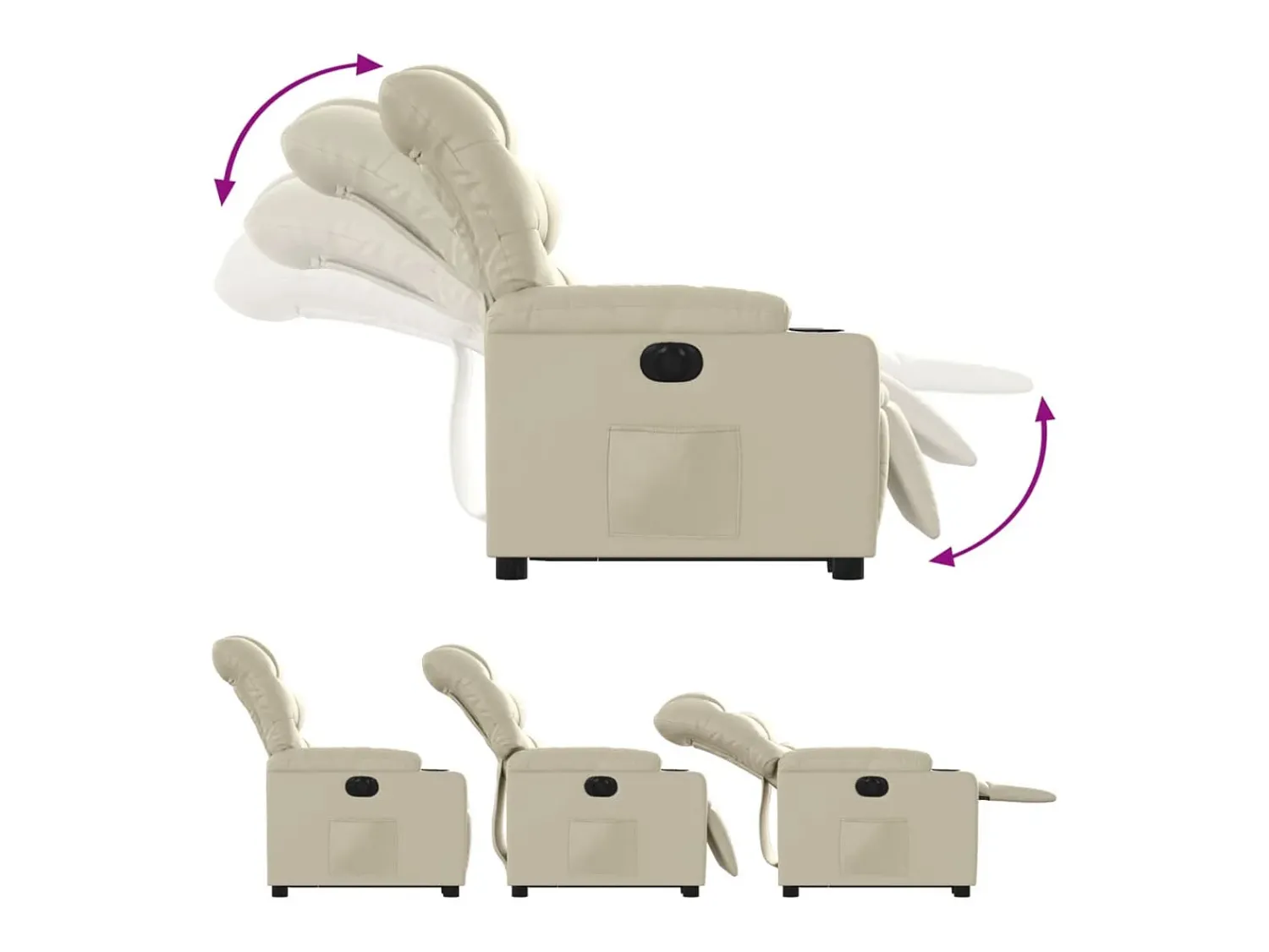 Poltrona|vidaxl Poltrona reclinável elevatória elétrica couro artificial Creme