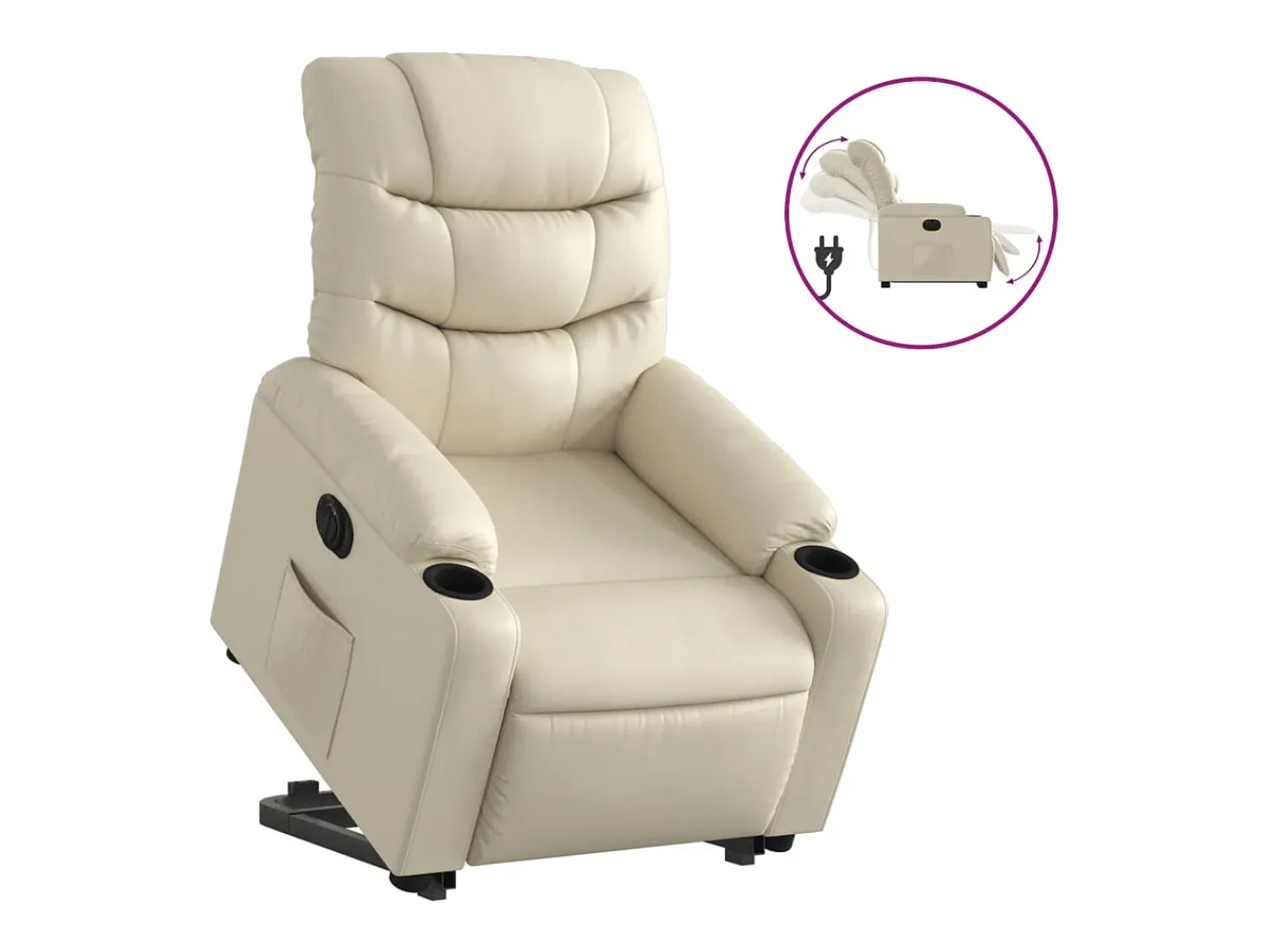 Poltrona|vidaxl Poltrona reclinável elevatória elétrica couro artificial Creme
