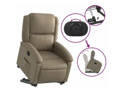 Poltrona reclinável elevatória couro artificial cor cappuccino PT435592^ Poltrona