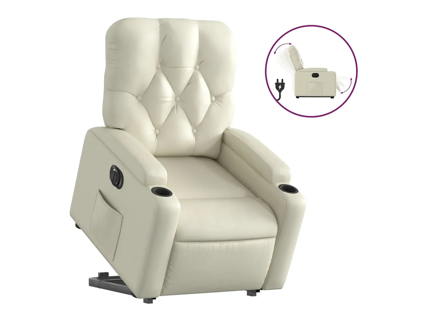 New Poltrona reclinável elevatória elétrica couro artificial PT724200 Creme