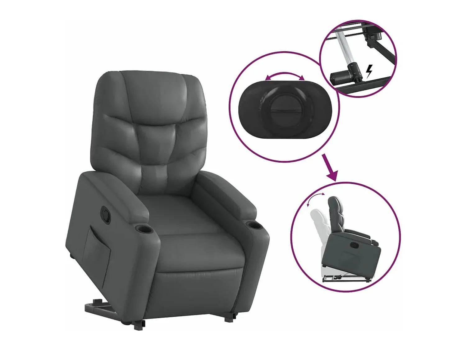 Poltrona* Poltrona reclinável elevatória couro artificial PT988303 Cinzento