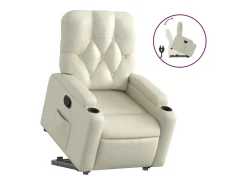 vidaxl Poltrona reclinável elevatória couro artificial cor Creme