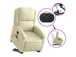 Poltrona*vidaxl Poltrona reclinável elevatória couro genuíno cor Creme