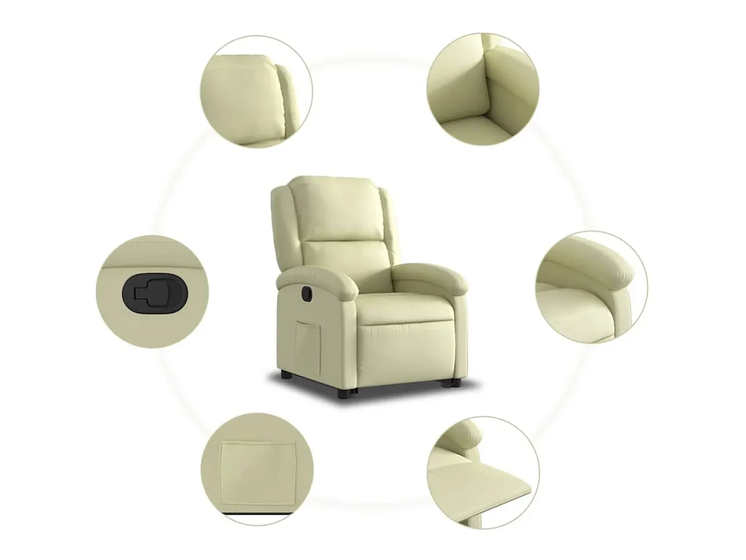 Poltrona*vidaxl Poltrona reclinável elevatória couro genuíno cor Creme