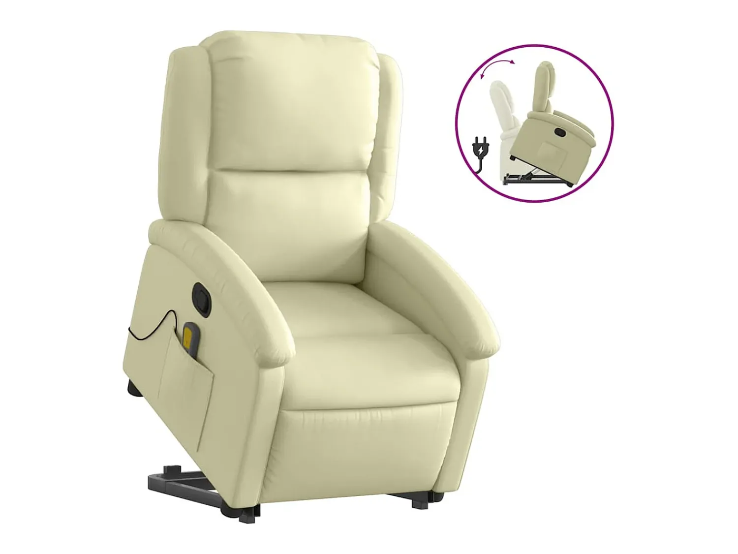 Poltrona*vidaxl Poltrona reclinável elevatória couro genuíno cor Creme