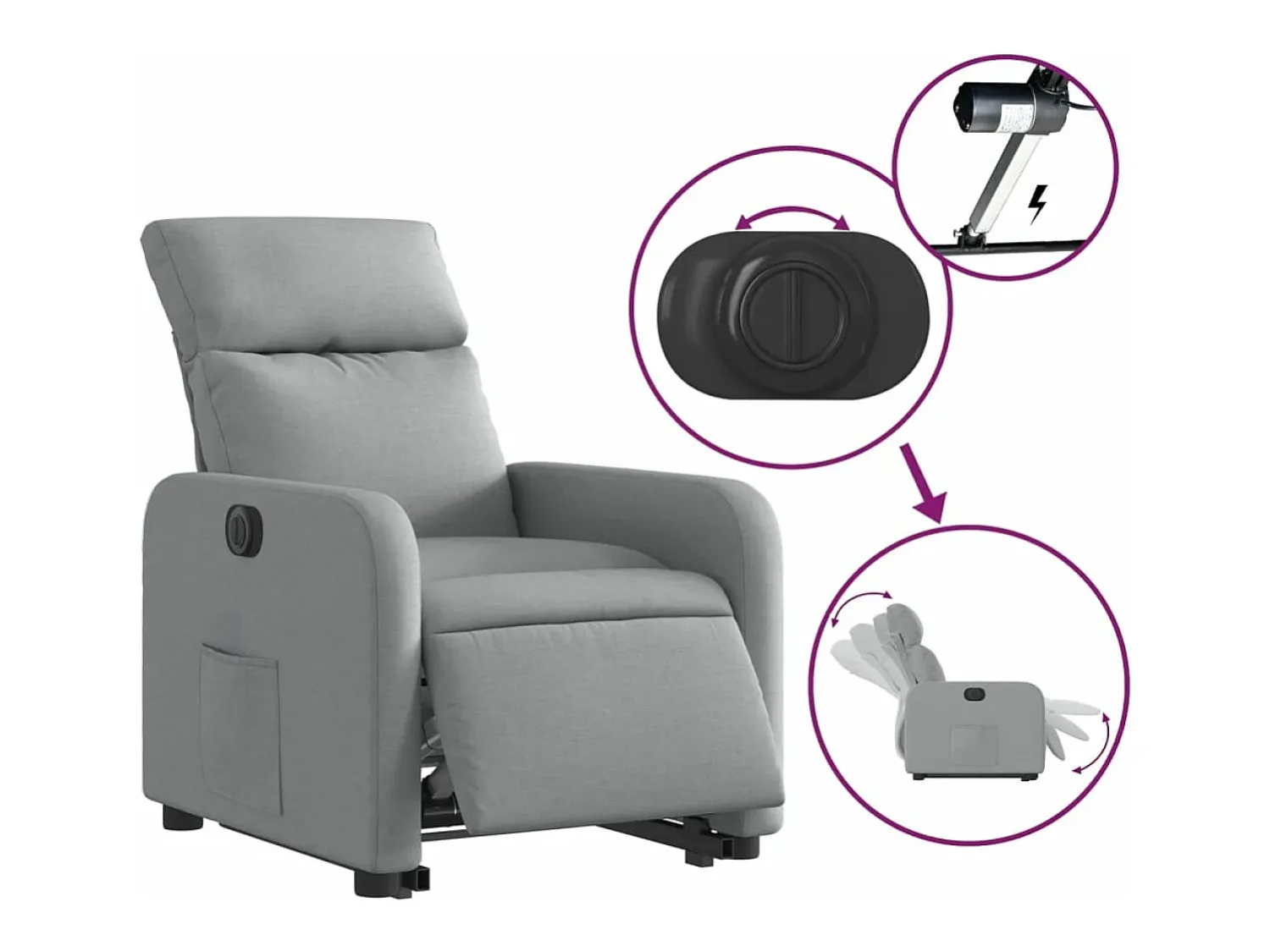 Poltrona|vidaxl Poltrona reclinável elevatória elétrica tecido -claro Cinzento