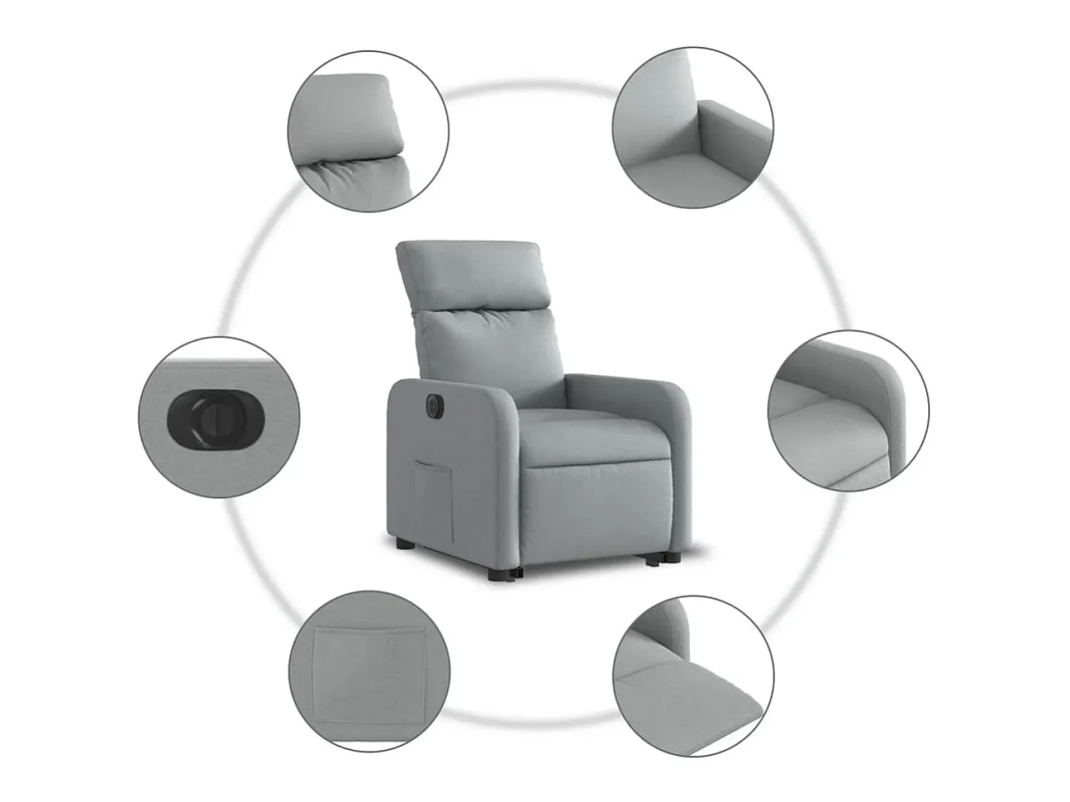 Poltrona|vidaxl Poltrona reclinável elevatória elétrica tecido -claro Cinzento
