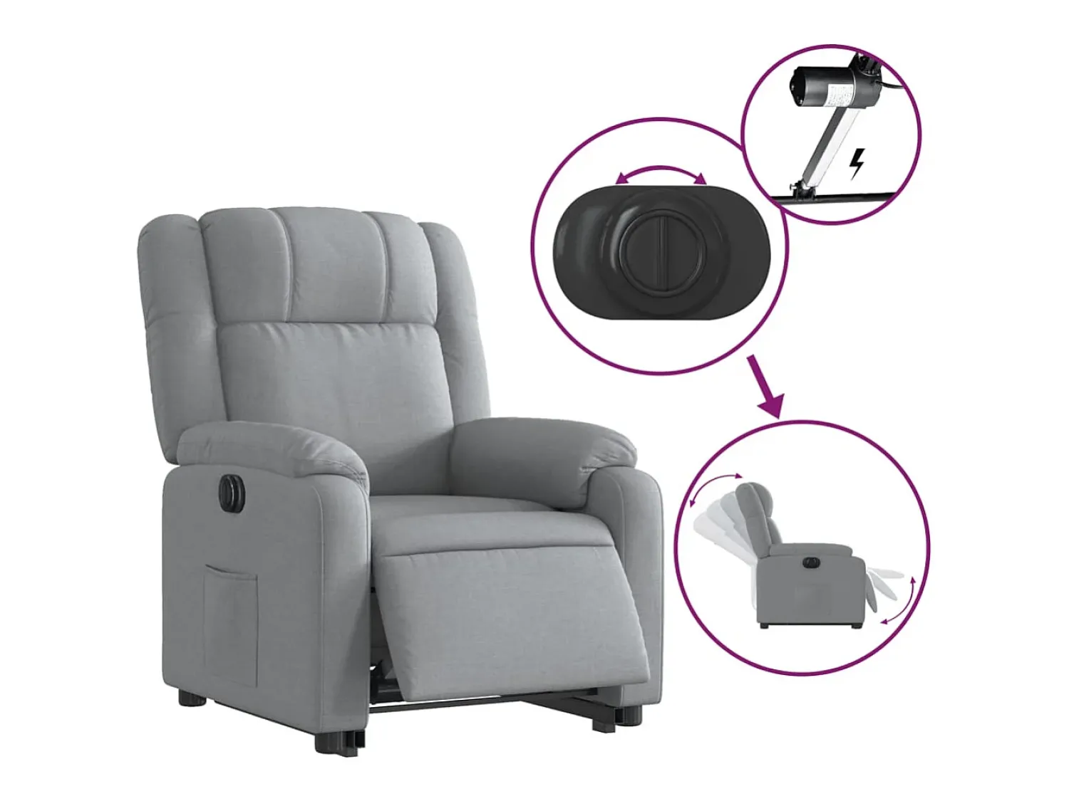 Poltrona*vidaxl Poltrona reclinável elevatória elétrica tecido cinzento-claro Cinzento claro