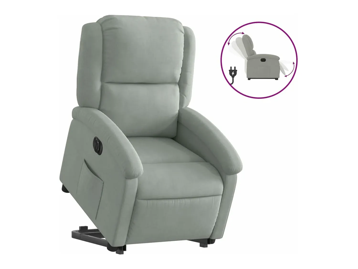 Poltrona| Poltrona reclinável elevatória elétrica veludo cinzento-claro PT489217 Cinzento claro