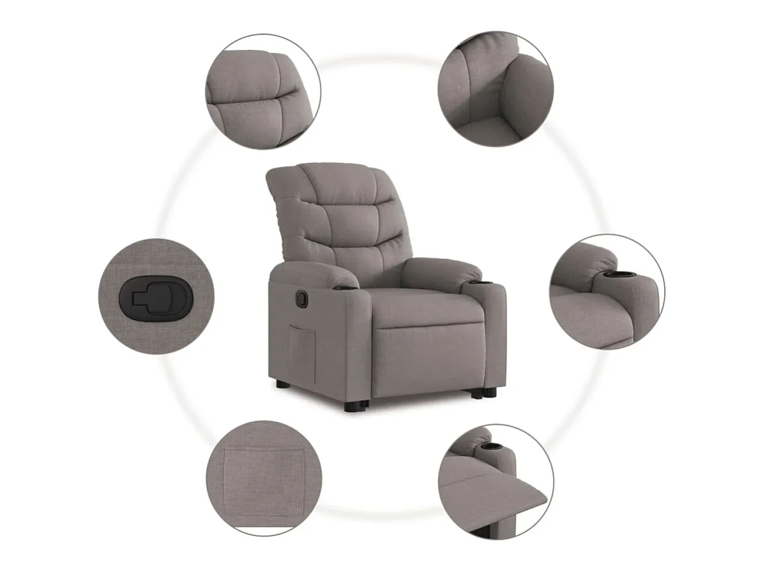 Poltrona*vidaxl Poltrona reclinável elevatória tecido cinzento-acastanhado Taupe