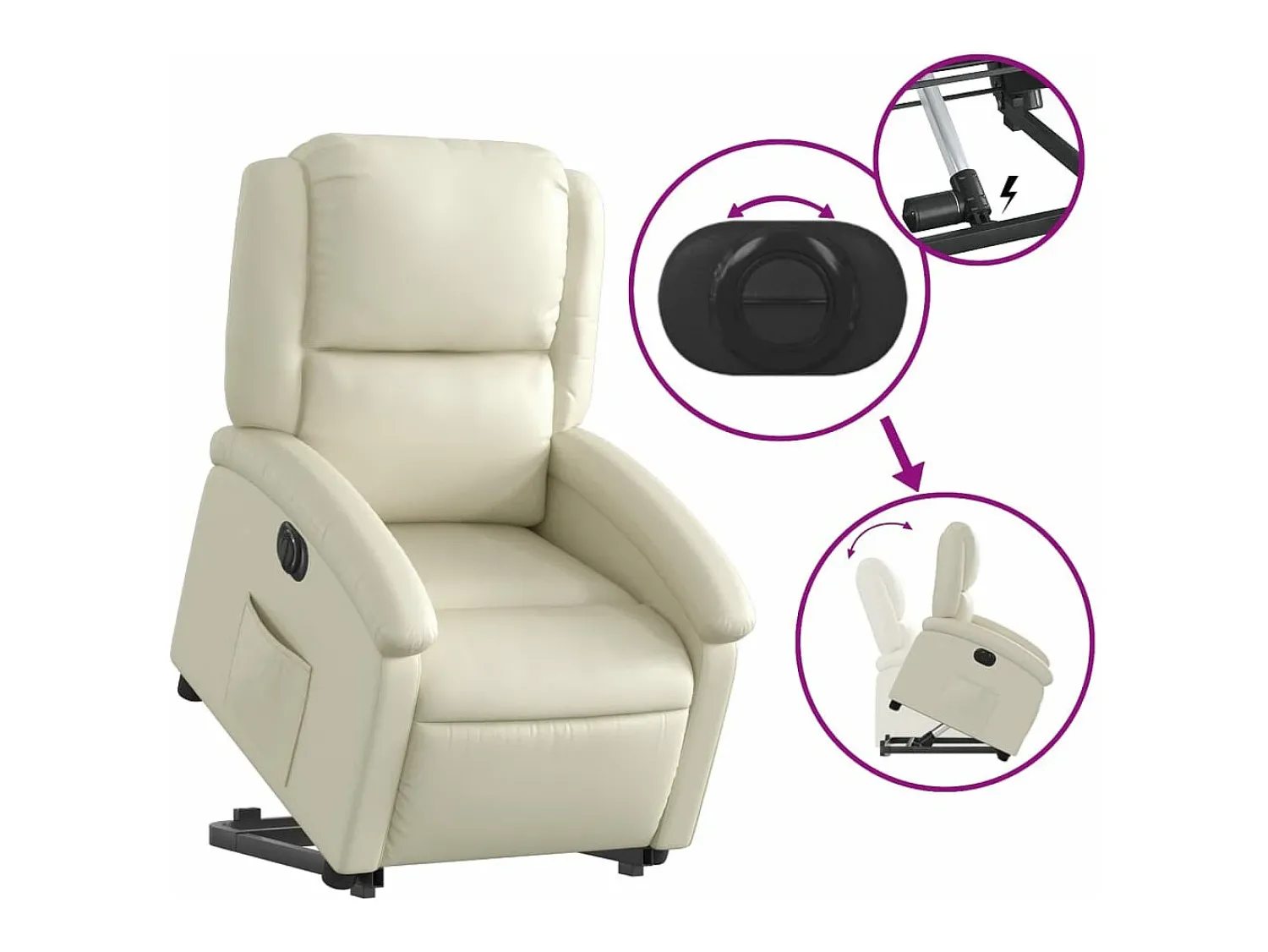 Online vidaxl Poltrona reclinável elevatória elétrica couro artificial Creme