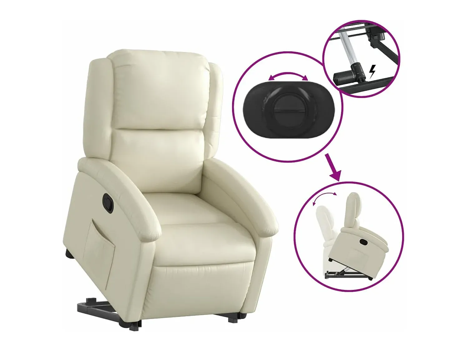 Poltrona*vidaxl Poltrona reclinável elevatória couro artificial cor Creme
